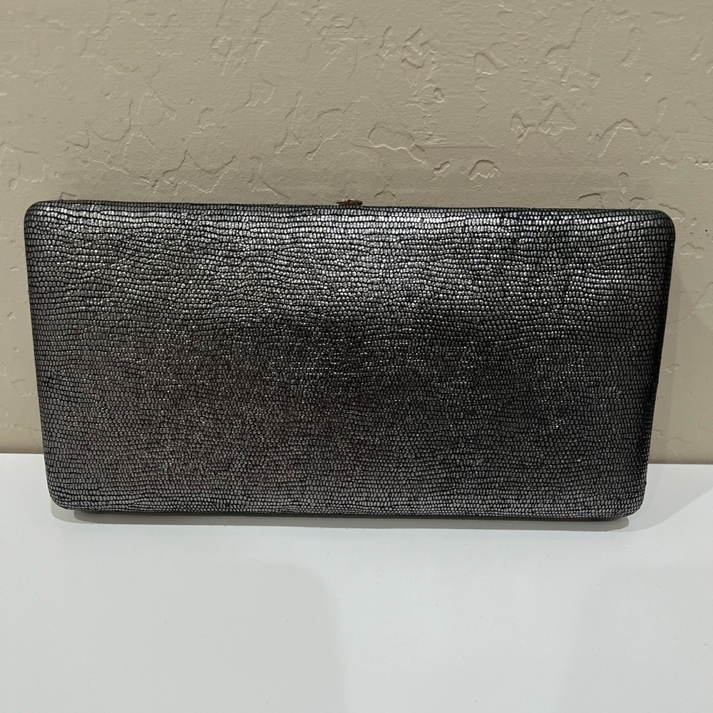 ABAS Steel Gray Silver Metallic Leather Emma Clutch Valet Wallet